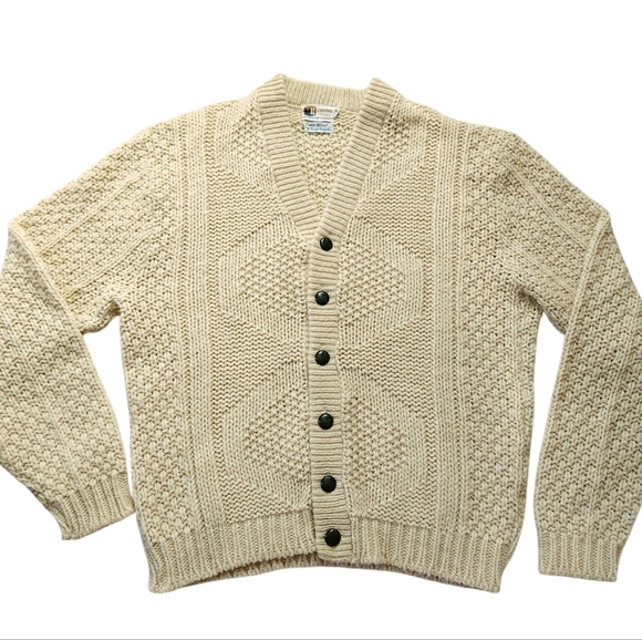 Vintage Wool Blend Knit Chunky Cardigan Original Styles Sz L - Picture 1 of 6